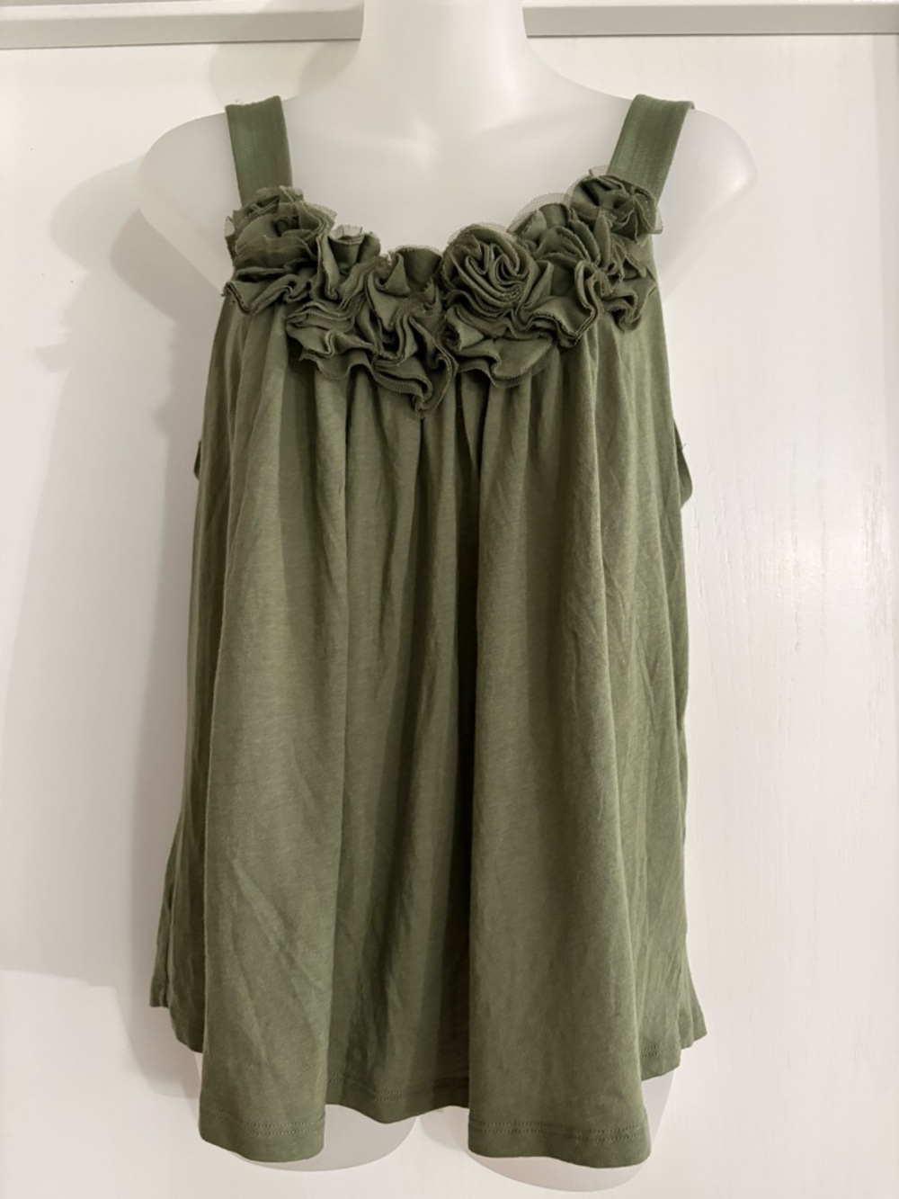 Express Olive Green Ruffle-Trim Camisole size L NEW